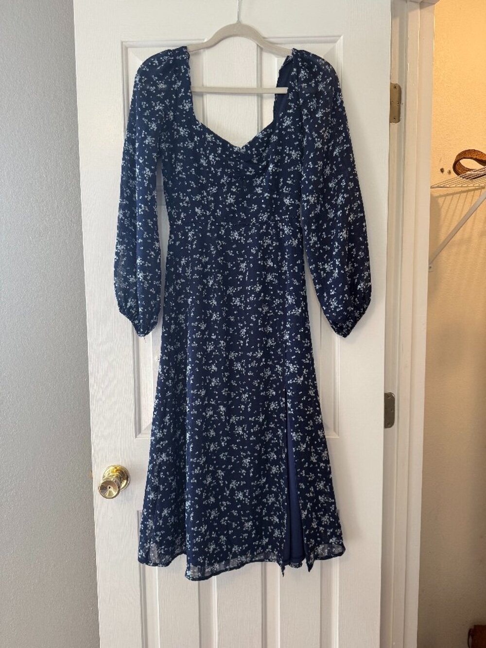 Navy Blue Floral Midi Dress